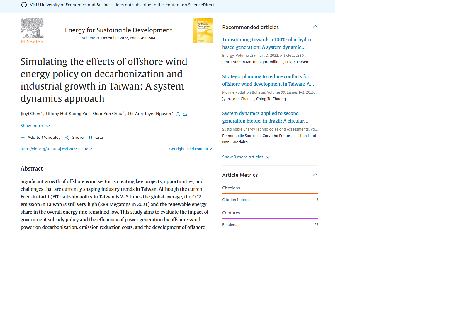 Simulating the Effects of Offshore Wind Energy Policy on Decarbonization and Industrial Growth in Taiwan: A System Dynamics Approach